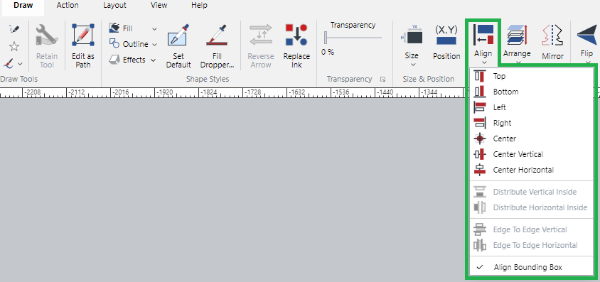 Align Menu in the Align and Arrange Panel on the Draw Ribbon Tab Align Menu in the Align and Arrange Panel on the Draw Ribbon Tab